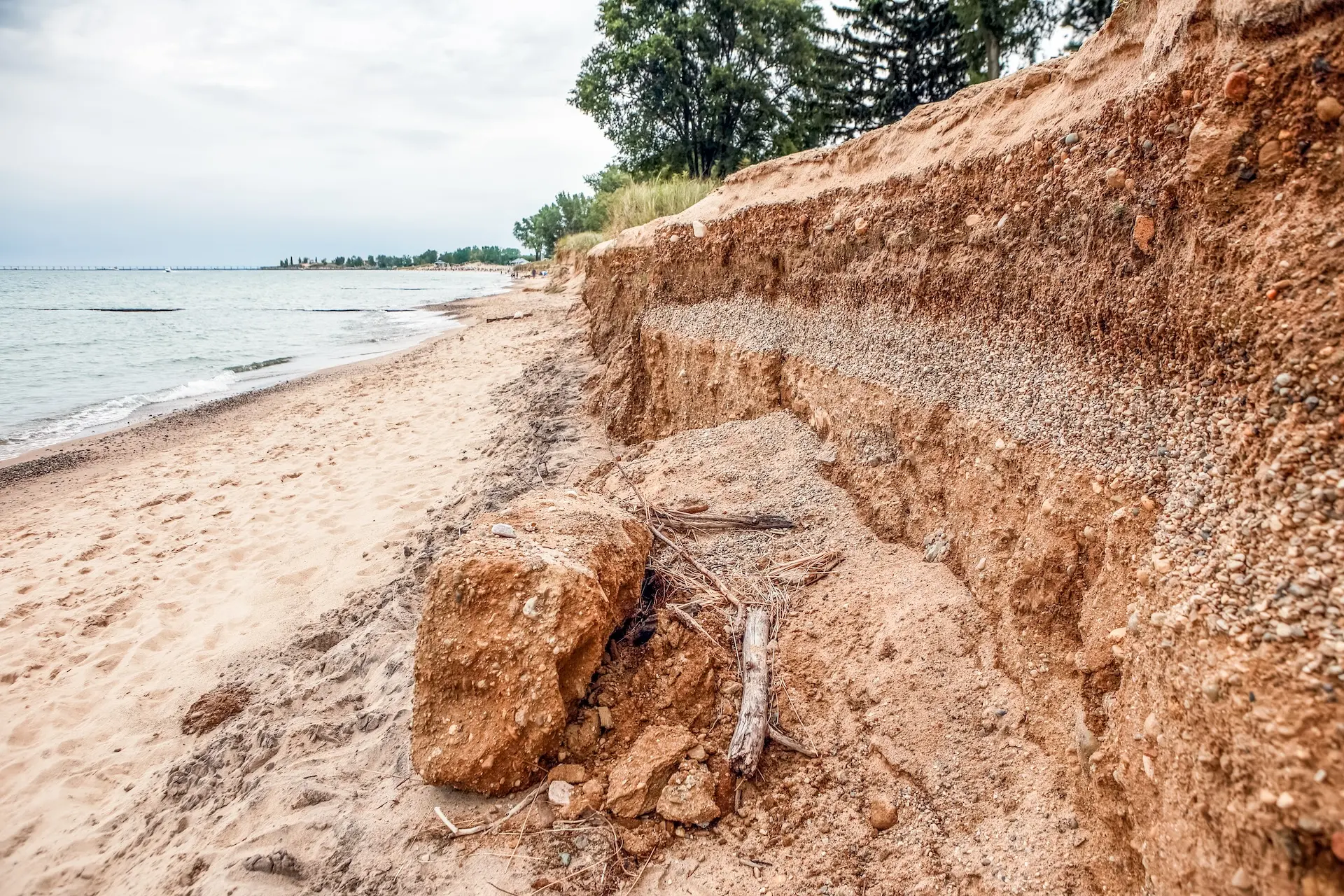 Lake Michigan, Lake Erosion Dangerously Close To Houses, Half The Beach Is Gone Due To High Water And Waves